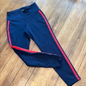 Navy Leggings with Red Side Stripes